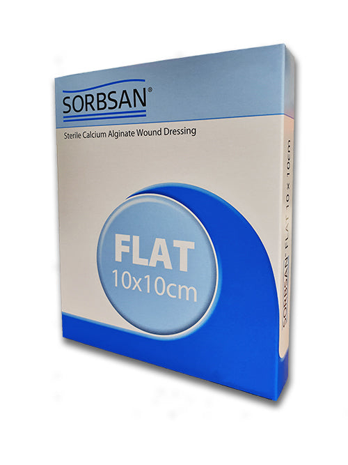 Sorbsan Flat - Calcium Alginate Absorbent Fibre Dressing 10x10cm (10 dressings)